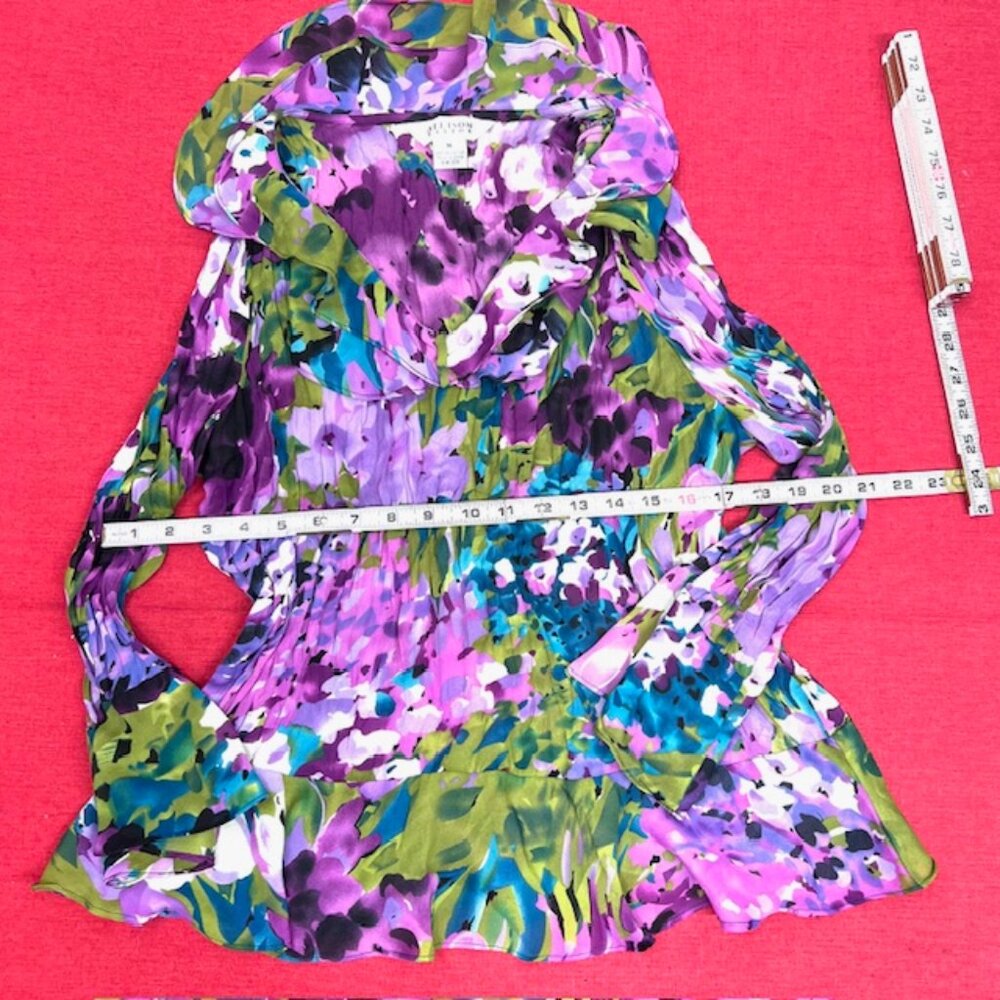 Allison Taylor & Laura Max Blouse L+XL Pleated Ruffle V-Neck Bell Sleeve(#53 - Picture 5 of 14